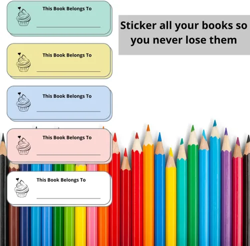 Vista 5 de Este libro pertenece a las calcomanías, 60 etiquetas adhesivas personalizadas para libros escolares o biblioteca, etiquetas personalizadas
