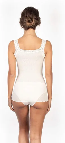 Vista 3 de EGI Camiseta sin mangas con ribete de encaje de lana de lujo. Fabricada con orgullo en Italia.