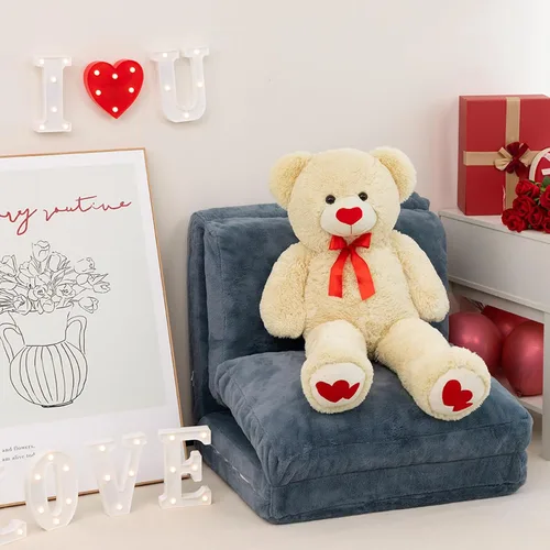 Vista 2 de HollyHOME Oso de Peluche Grande Animal de Peluche Oso Grande de Felpa con Corazón Rojo para Novia y Niños Juguete de Regalo de Vacaciones 36 Beige
