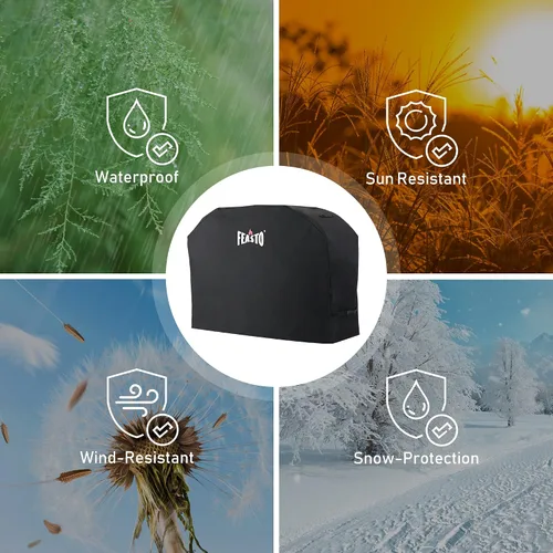 Vista 6 de Feasto Funda para parrilla de barbacoa, 55 pulgadas, resistente al agua, con correa de velcro ajustable, anti-UV, resistente a la decoloración, se