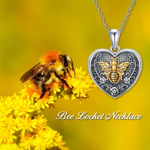 Vista 5 de MBSUUH Collar de plata de ley con medallón de fotos personalizado de mariposa, abeja, cerradura y llave, con imagen antigua, para mujer