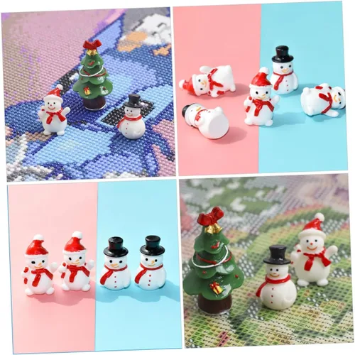 Vista 8 de ARTIBETTER 40 piezas de mini muñecos de nieve estatuas de sombreros negros y rojos de fibra óptica muñeco de nieve decoraciones para fiesta