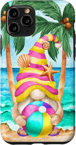 Vista 27 de iPhone 16 Funny Hawaiian Summer Gnome Under Palm Tree For Beach Surfer Case