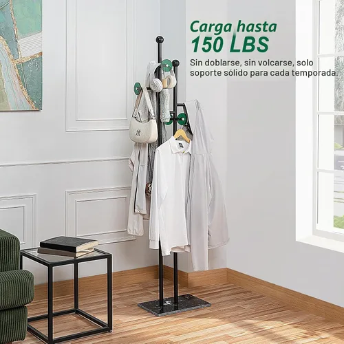 Vista 5 de JIAYUEJU Perchero de pie con base de mármol y 8 ganchos, perchero resistente para entrada, dormitorio, sala de estar, hotel, 14.96 x 10.24 x 68.9 A