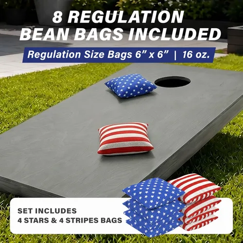 Vista 6 de GoSports 4 ft x 2 ft Regulation Size Wooden Cornhole Boards Set with Light Gray Finish - Includes Carrying Case Estrellas y rayas americanas