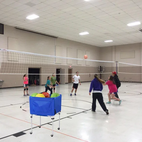 Vista 5 de Carrito de pelota de voleibol con ruedas, cesta portátil de almacenamiento, 37 x 26 x 26 pulgadas, organizador de equipo deportivo para garaje