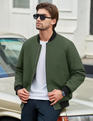 Vista 3 de Cotrasen Chaqueta bomber para hombre, para otoño e invierno, cálida, rompevientos, con cremallera completa, acolchada, casual