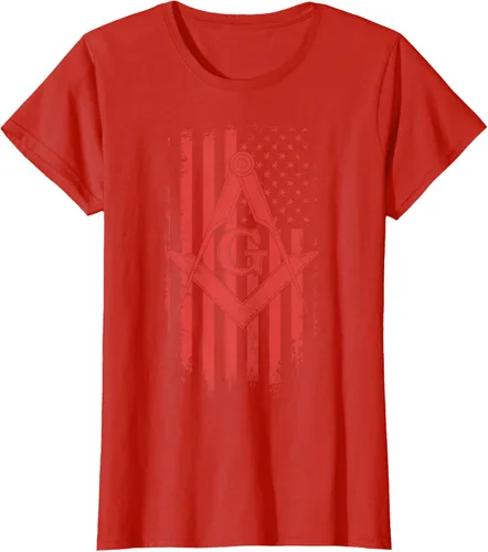 Vista 28 de Cuadrado y brújula Masónica de la bandera americana, masón, camiseta roja, Negro, S