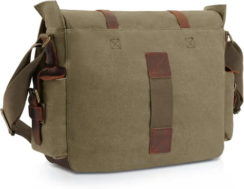 Vista 4 de Kattee Military Messenger Bag Canvas Leather Shoulder Bag Fits 14.715.6 Inch Laptop