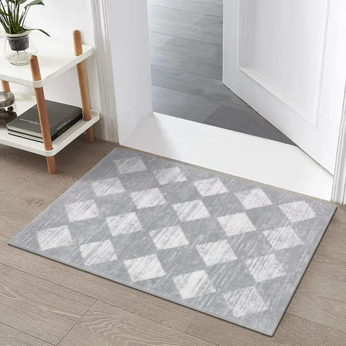 Vista 50 de Lahome - Tapete con diseño de entramado marroquí, a cuadros, pequeño, suave y antideslizante, moderno, resistente a las manchas, para puerta Negro
