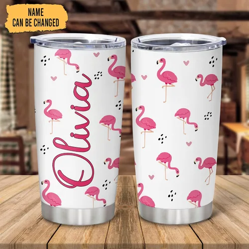 Vista 2 de Hyturtle Regalos personalizados para los amantes de los flamencos, cumpleaños, Navidad, vaso de acero inoxidable con nombre personalizado, 20 onzas
