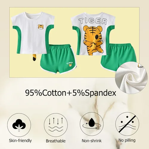 Vista 5 de TONWHAR Camiseta unisex con estampado de animales, 2 piezas, de algodón, de manga corta, para el verano