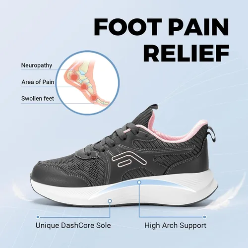 Vista 4 de FitVille DashCore - Tenis de correr para mujer, sin cordones, para fascitis plantar V1 Cross Trainer