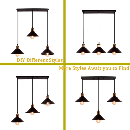 Vista 4 de FIRVRE Lámpara colgante industrial de 3 luces, lámpara colgante de metal ajustable, iluminación colgante vintage para cocina, restaurante, comedor