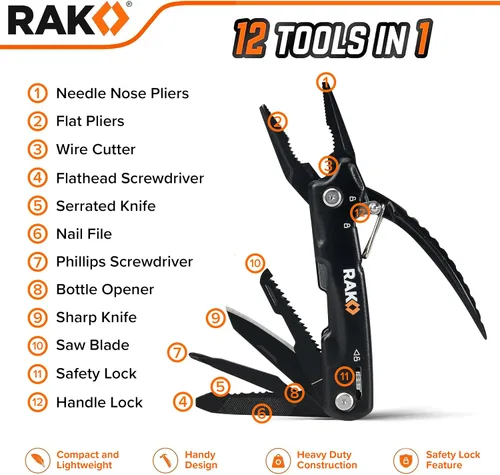 Vista 2 de RAK Pro Tools - Alicates multiherramienta – Regalos únicos geniales para papás que lo tienen todo – Multiherramienta compacta de supervivencia DIY
