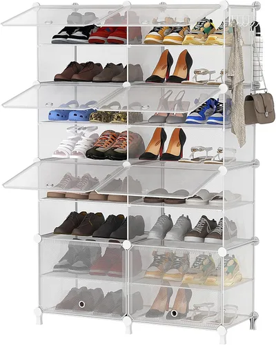Vista 13 de AWTATOS Zapatero de 6 niveles con puerta, gabinete de almacenamiento de zapatos con 24 pares de estantes organizadores para armario, pasillo, Negro