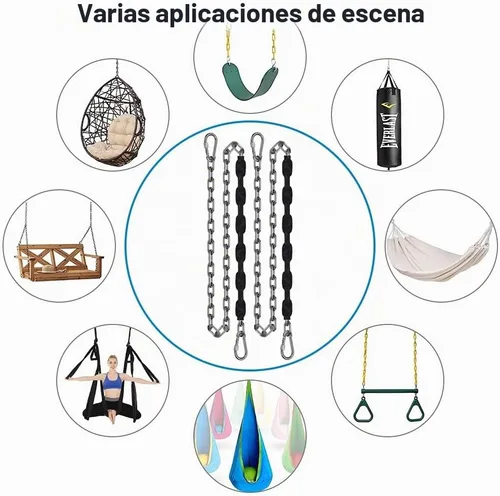 Vista 2 de 2 cadenas de acero inoxidable (64 pulgadas), 4 hebillas de conexión rápida que nunca se oxidan, accesorios de columpio para sillas hamacas