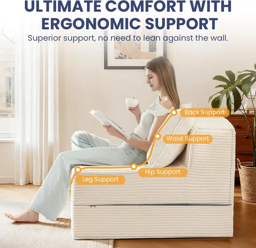 Vista 5 de Sofá cama convertible, sofá biplaza plegable con almohada, sofá cama plegable con soporte para la espalda, silla portátil, cómodo sofá de piso
