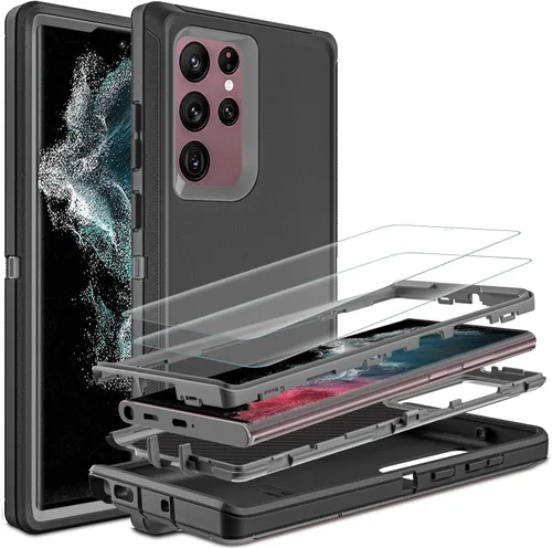 Vista 7 de Funda para Samsung Galaxy S22 Ultra con protector de pantalla de TPU flexible autorreparable [2 unidades], funda 3 en 1 a prueba de golpes Azul