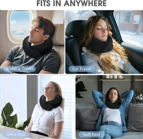 Vista 6 de Almohadas de viaje para el cuello para aviones, almohada cómoda de espuma viscoelástica, diseño ergonómico compacto, esenciales para dormir