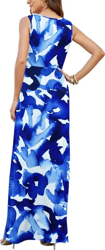 Vista 4 de AUSELILY Vestido largo de verano para mujer, sin mangas, holgado, casual, con bolsillos