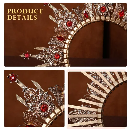 Vista 5 de Halo Crown Headpiece Zip Tie Gold Sunburst Crown Queen Headdress Goddess Headband Wedding Renaissance Tiara Birthday Party Photo Shoot Cosplay