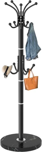 Vista 8 de Snaikor Perchero de metal independiente, soporte de perchero resistente con base de mármol natural, árbol de abrigos modernos en negro para colgar