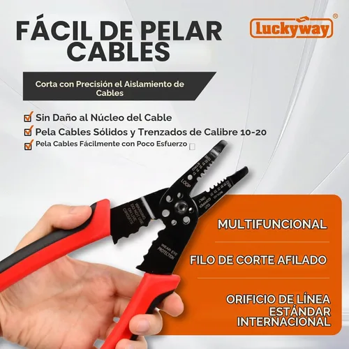 Vista 3 de Luckyway Herramienta profesional para pelacables/engarzado de cables de 8 pulgadas, cortador de alambre de 10-22 AWG, crimpadora de cables