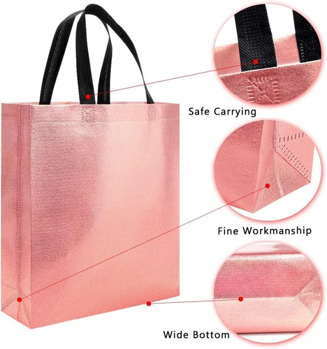 Vista 3 de M&C Music Color Bolsa de compras de comestibles reutilizable brillante con asa, bolsas de regalo de Navidad a granel para fiesta de cumpleaños