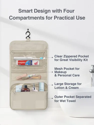Vista 3 de Luxtude Neceser colgante para mujer con gancho para colgar, bolsa de artículos de tocador de viaje resistente al agua, bolsa organizadora de viaje