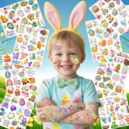 Vista 2 de 160 calcomanías de tatuajes temporales para el día de Pascua, regalos de fiesta de primavera, suministros de fiesta, decoración de vacaciones