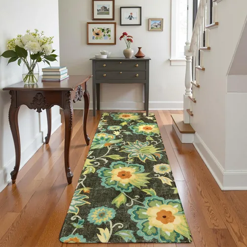 Vista 37 de Lahome - Tapete floral con estampado de cachemira, lavable, antideslizante, pequeño, anti-manchas, suave, para baño, entrada, dormitorio, Negro