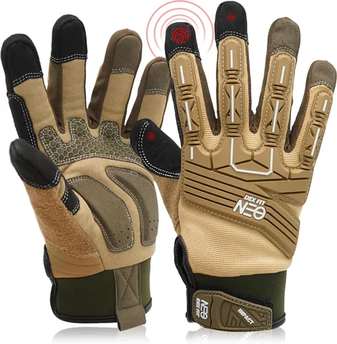 Vista 7 de DEX FIT Guantes de trabajo MG310G Impact, duraderos, agarre resistente, antivibración, amortiguadores, ajuste cómodo, compatibles con pantallas Negro
