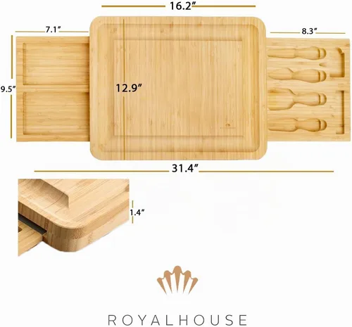 Vista 4 de Juego de tabla de queso y cuchillos de bambú con 2 cajones deslizables