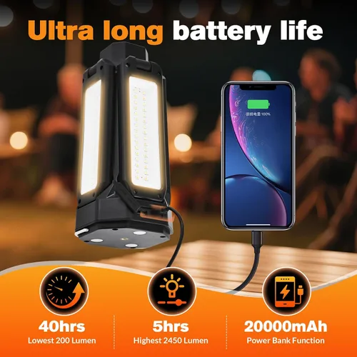 Vista 4 de SakerNeo Linterna y linterna de campamento de 6500 lm Banco de energía de 20000 mAh, tiempo de funcionamiento de 40 horas, trípode magnético 3