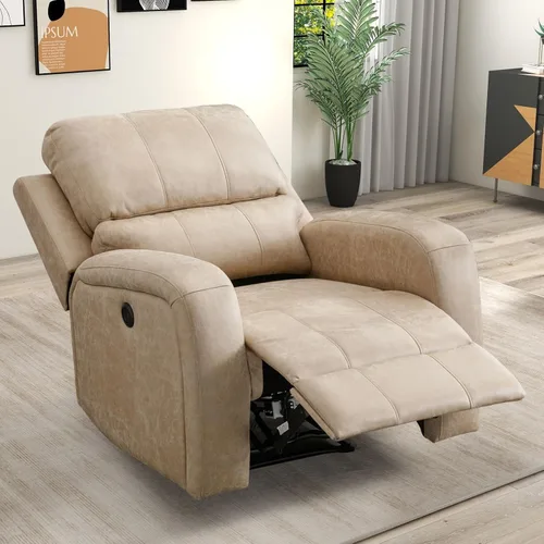 Vista 9 de HAOMARKETS Silla reclinable eléctrica, sofás reclinables de piel sintética suave con respaldo acolchado, sofá reclinable individual superrelleno