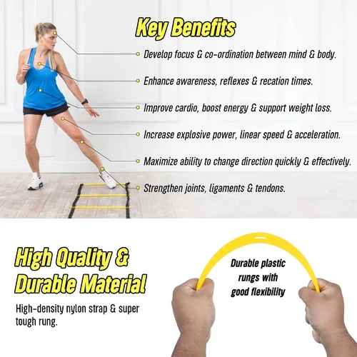 Vista 4 de 20ft Sports Agility Ladder for Men Women and Kids, Speed Youth Soccer Agility Training Equipment for Football, Exercise, Tennis, Legs Workout with