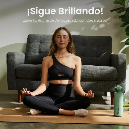Vista 9 de Hydracy Botella de agua motivacional con marcador de tiempo y tapa con Lus de luna verde