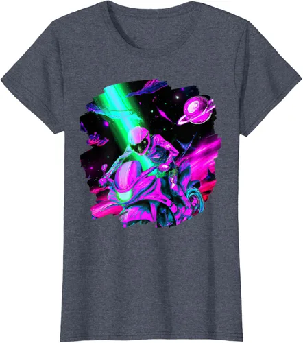 Vista 14 de Camiseta de motociclista espacial para motociclista astronauta, Negro, S