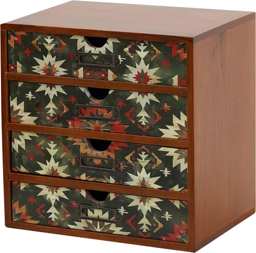 Vista 17 de Organizador de escritorio de madera con estampado de leopardo clásico - Almacenamiento de escritorio de 4 cajones - Gabinete de madera rústico