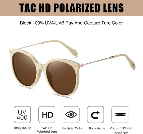 Vista 4 de DUCO Gafas de sol retro para mujer, polarizadas redondas, gafas de sol vintage UV400 protección acetato marco DC2340