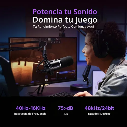 Vista 4 de MAONO Kit de micrófono dinámico XLR/USB, paquete de micrófono RGB para juegos para podcast Studio Streaming Grabación Vocal PD200X+BA92 Negro