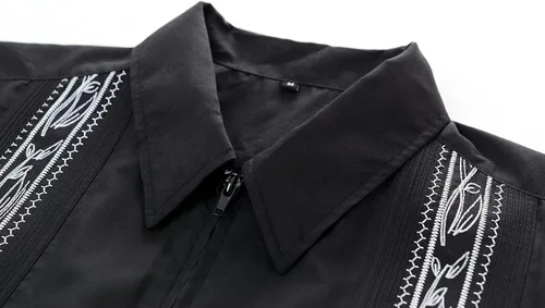 Vista 4 de Camisas casuales para hombre Guayabera de manga corta con cremallera, estilo mexicano