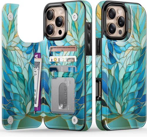 Vista 144 de FUNMIKO Funda tipo cartera para iPhone 13 con tarjetero, bloqueo RFID, protección de grado militar y obras de arte impresas con rayos UV, cierre