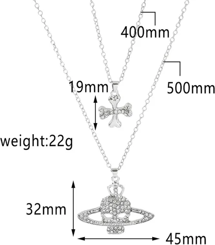 Vista 7 de Yumikoo Collar de planeta Saturno con calavera y corazón cruzado para mujeres y hombres