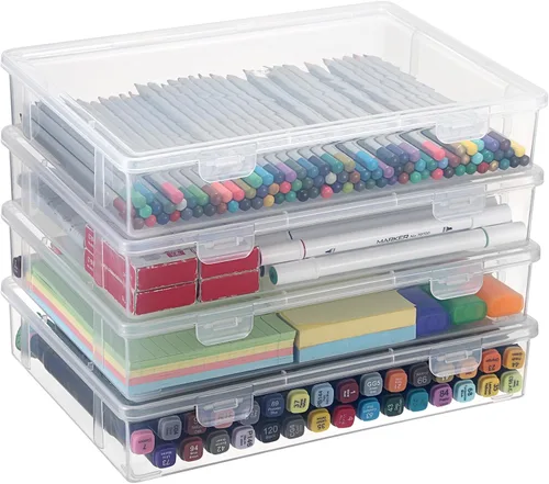 Vista 12 de BTSKY Caja de almacenamiento de plástico transparente con tapa de solapa, organizadores multiusos para manualidades y caja de almacenamiento