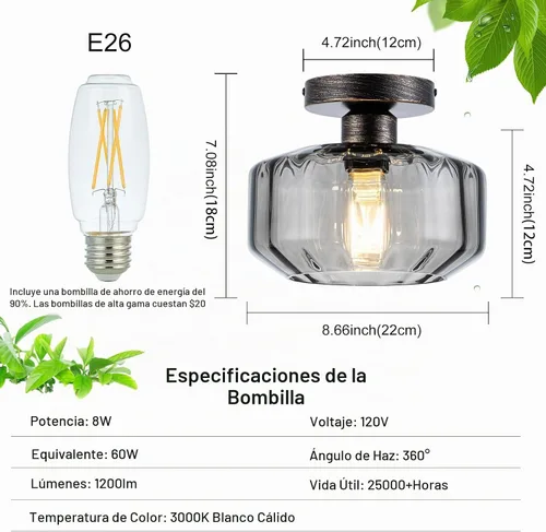 Vista 3 de Lámpara de techo empotrada de vidrio ahumado con LED de 1200 lúmenes, color negro champán dorado de 8.66 pulgadas, accesorio clasificado para Negro