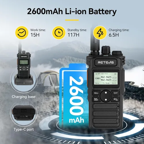 Vista 3 de Retevis RT86S (2ª generación RT86) Radio bidireccional de largo alcance, radio de emergencia, Walkie Talkie NOAA, alta potencia, radio GMRS duradera