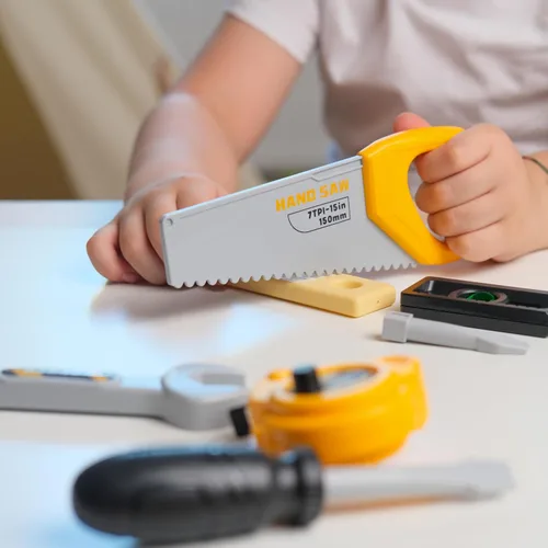 Vista 6 de Juego de herramientas para niños con estuche de transporte, taladro electrónico con brocas y chaleco de construcción – Kit de juego simulado