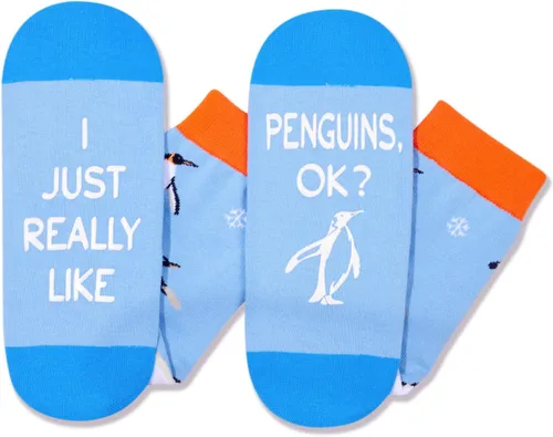 Vista 4 de HAPPYPOP Calcetines locos para mujeres y hombres, divertidos regalos para amantes de los animales, calcetines de pingüinos para amantes